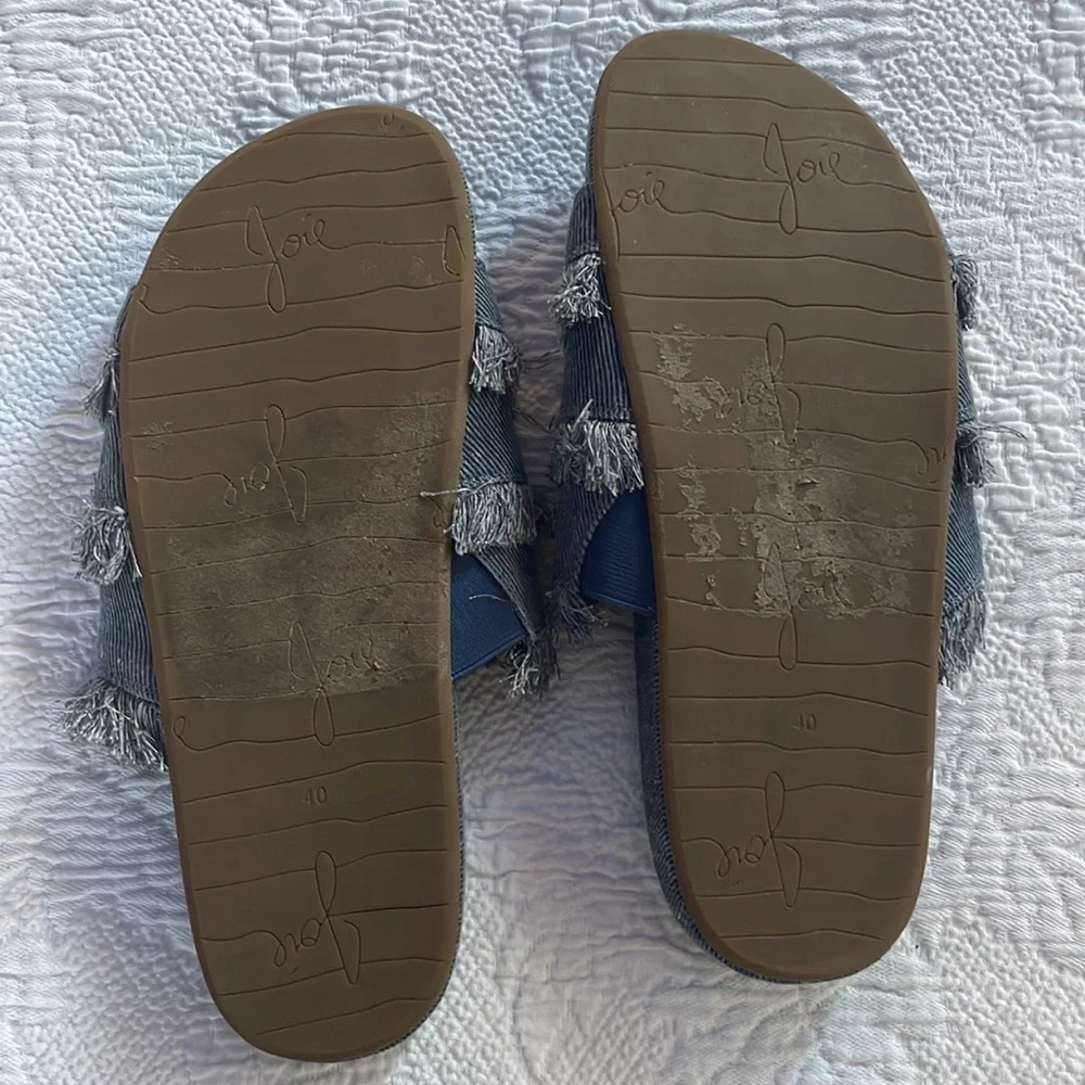 JOIE Jayden Blue Fringe Denim Slide Slip On Sandals - Picture 3 of 4